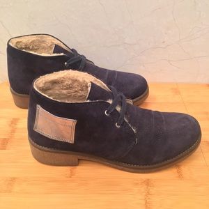 Navy Suede Bootie with Shearling & Crepe Sole